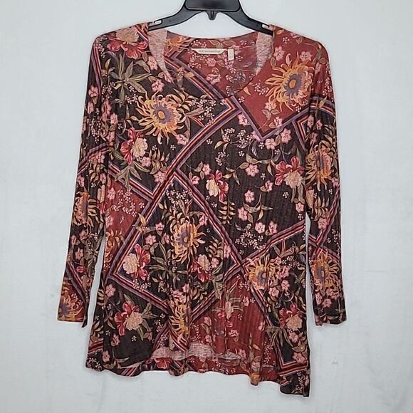 Soft Surroundings Ribbed Floral Long Sleeve Top Size Small - Picture 1 of 8